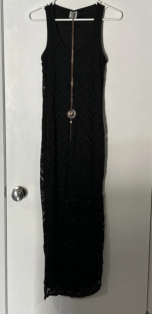 Jonathan Martin Women’s Size M Black Lace Dress Long With Size Slid